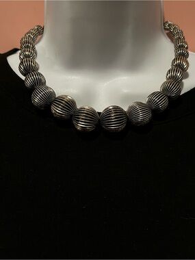 Estate Silver Ribbed Ball Necklace